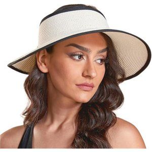 New‎ Sun Visor Hats for Women Summer Ponytail Foldable Straw Beach Hat UPF 50+
